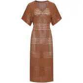 Smashed Lemon Gebreide maxi-jurk met v-hals in bruin |