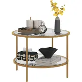 HOMCOM -Beistelltisch-Gehärtetes Glas, Stahl-60L x 60B x 43H cm-Gold