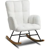 COMHOMA - Oorfauteuil Teddypluche - Schommelstoel Tot 150 kg - Wit