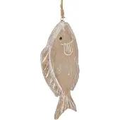 Viana Houten decoratieve hangvis wit-natuur 21cm set van 2, 2 Stück