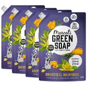 Marcel's Green Soap 4x Wasmiddel Amber & Ylang Ylang Navulling 1000 Ml