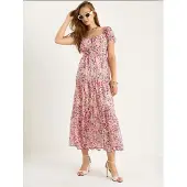 Bianco Midi-jurk met hartkraag en bloemenprint