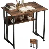 HOMCOM Schrijftafel-Spaanplaat, Metaal-80L x 58B x 75H cm-Rustiek Bruin