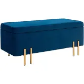 HOMCOM -Sitzbank mit Stauraum-Samt, Holz-100B x 40T x 42H cm-Blau