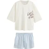 Next Korte pyjama lichtblauw / chocoladebruin / oranje / natuurwit