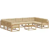 vidaXL Buiten bank set met kussen 10 pcs Wit en Beige