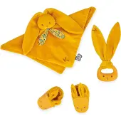 Kaloo Baby Geschenkset - Lapinoo okerkleurig knuffeldier, bijtring en babyschoenen