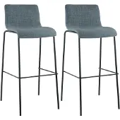 CLP Set van 2 barkrukken "Hover", stapelbaar, met stoffen bekleding, vierpotige constructie, belastbaar tot 150 kg | Kleur: blauw, frame: zwart