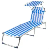 Aktive Sunhade & Pillow Folding Sunbed 5-position Blauw 186 x 49 x 30 cm