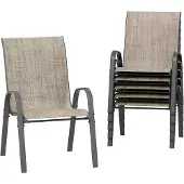 Happiq Terrasstoelen – Voor buiten & eetkamer – Stapelbaar, hoge rugleuning, weerbestendig – Koffie