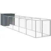 vidaXL Hondenhok met ren 110x609x110 cm gegalvaniseerd staal antraciet