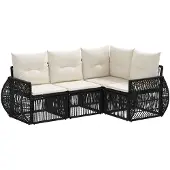 vidaXL Tuinbank Set 4 st Zwart en Crème Wit poly rattan