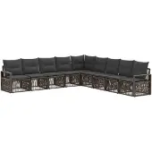 vidaXL Tuinbank Set 9 pcs Grijs poly rattan