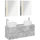 vidaXL Badkamermeubel Set 5 st Betongrijs Bewerkt hout en glas