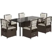 vidaXL 7-delige Tuinset met kussens poly rattan bruin