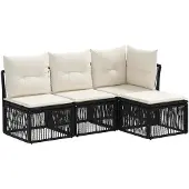 vidaXL Tuinbank Set 4 st Zwart poly rattan