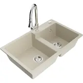 Mexen Tomas granieten gootsteen 2-komorige met keukenmengkraan Elia, beige - 6516-69-670101-00