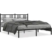 vidaXL Bedframe met hoofdbord metaal zwart 150x200 cm