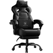 GTPLAYER - GamingStoel - 200kg met Voetensteun en Lenden Hoofdkussen - Zwart