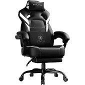 GTPLAYER - GamingStoel - 200kg met Voetensteun en Lenden Hoofdkussen - Wit-zwart
