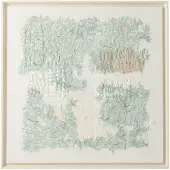 J-Line schilderij Gips Dennenhout Wit/Lichtgroen - canvas - 86 x 86 cm