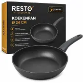 Resto Koekenpan Ø24 cm – Keramische Anti-aanbaklaag (PFLUON anti-aanbaklaag) – Inductie Geschikt – Gerecycled Aluminium – Ergonomische Soft Touch Handgreep – Kitchenware – Zwart