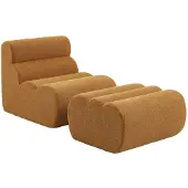 Sweeek Stoffen fauteuil getextureerde bouclé 1 zitplaats met voetenbankje Mosterdgeel