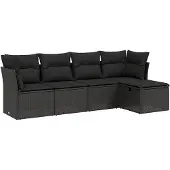 vidaXL 5-delige Loungeset met kussens poly rattan zwart