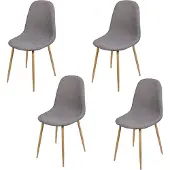 Urban Living SET VAN 4 "OSLO" STOELEN IN DONKERGRIJS STOF MET METALEN POTEN IN HOUTLOOK