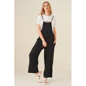 Big Dart Ontspannen Fit Brede Pantalon Jumpsuit met Vierkante Kraag