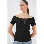 Big Dart Boothals Geribbelde Blouse met Strik