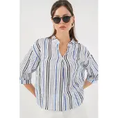 Big Dart Gestreepte V-hals Blouse