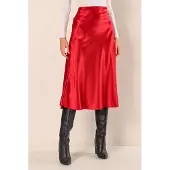 Big Dart Satin A-lijn Midi Rok met Elastische Taille