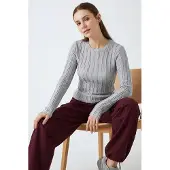 Big Dart Geribbelde Crew Neck Langsleeve Blouse