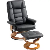 HOMCOM Relaxfauteuil met Hocker-Kunstleer, Hout-76L x 85B x 104H cm-Zwart