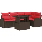 vidaXL Tuinbank Set 6 st 5-Aantal zitplaatsen Bruin Poly rattan