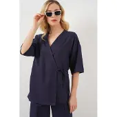 Big Dart Overmaat V-hals Kimono Broekset met Striksluiting