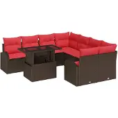 vidaXL Tuinbank Set 9 st Bruin Poly Riet