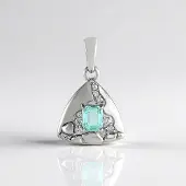 Cavill - Zilveren Hanger - 925 Sterling Zilver Geplatineerd - 0,44 ct Paraiba Smaragd Octagon - 0,13 ct Cambodjaanse Zirkonia - Elegant