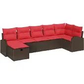 vidaXL Tuinbank Set 7 st Bruin poly rattan