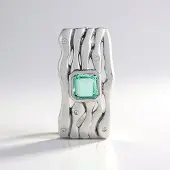 Cavill - Zilveren Hanger 925 Sterling Zilver Platina Geplateerd - Paraiba Smaragd 0,99 ct - 5 Cambodjaanse Zirkonias 0,03 ct - Elegante stijl