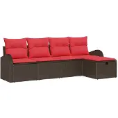 vidaXL Tuinbank Set 5 st Bruin poly rattan
