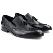 Infinity Leather Zwarte mocassin loafers met kwastjes voor heren, elegante instappers