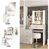 Vicco Kaptafel Lisca Wit 80 cm met LED-spiegel en kruk, Model 50168