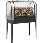 Outsunny Verhoogde Plantenbak-Kunststof, Metaal-100L x 49B x 136H cm-Zwart