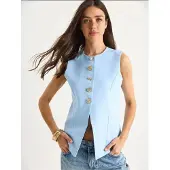 Bianco Aangesloten Mouwloze Knopsluiting Vest met Polokraag