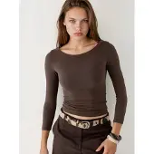 Busem Ronde Hals Geribbelde Lange Mouwen Blouse