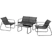 Koopman Tuinmeubelset voor tuinterras SET tafel 2 x fauteuil bank zwart