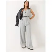 Bianco V-hals Wijde Pijpen Jumpsuit met Strikdetail