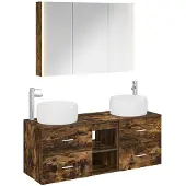 vidaXL Badkamermeubel Set 4 st Gerookt eiken Bewerkt hout en glas